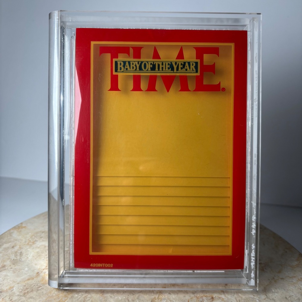 VTG Time Magazine Baby of the Year Acrylic Picture Frame Stationery Set Clear